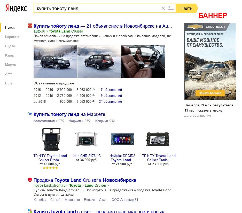 Размещение баннера в поисковой системе Яндекс